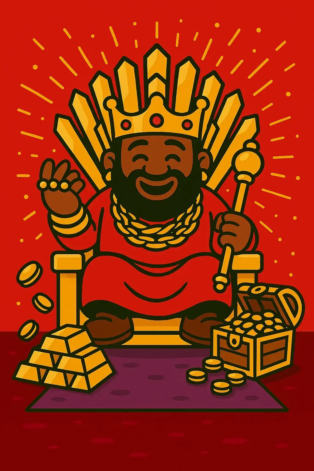 Lucky M on his golden throne