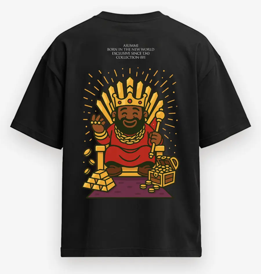 Back of the black ASUMMI oversized tee with King of Thrones